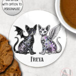 20411 tattoed cats personalised gothic coaster