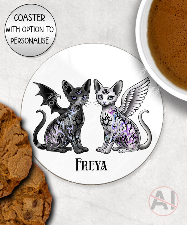 20411 tattoed cats personalised gothic coaster