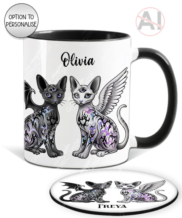 20411 tattoed cats personalised gothic mug coaster