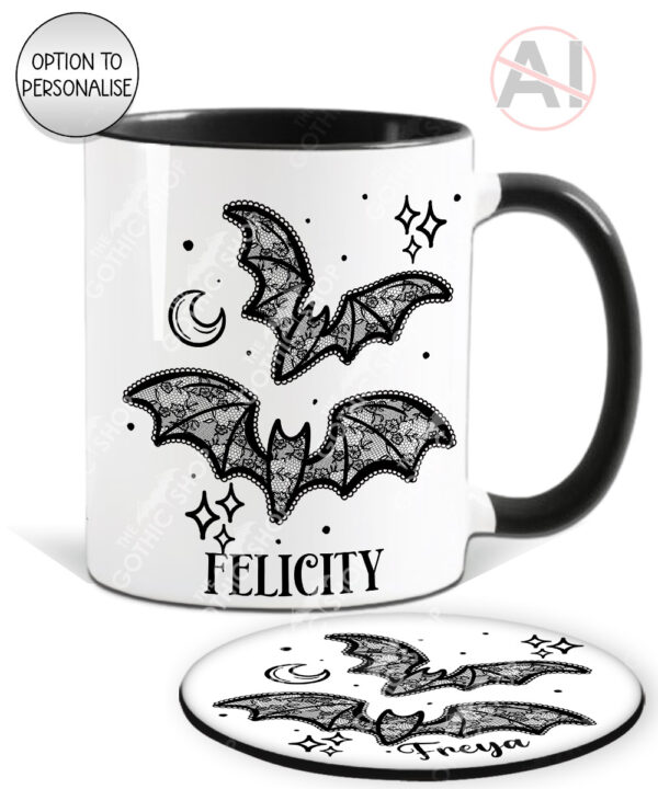 20450 black lace bats gothic mug coaster