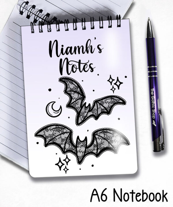20455 black lace bats gothic a6 notebook