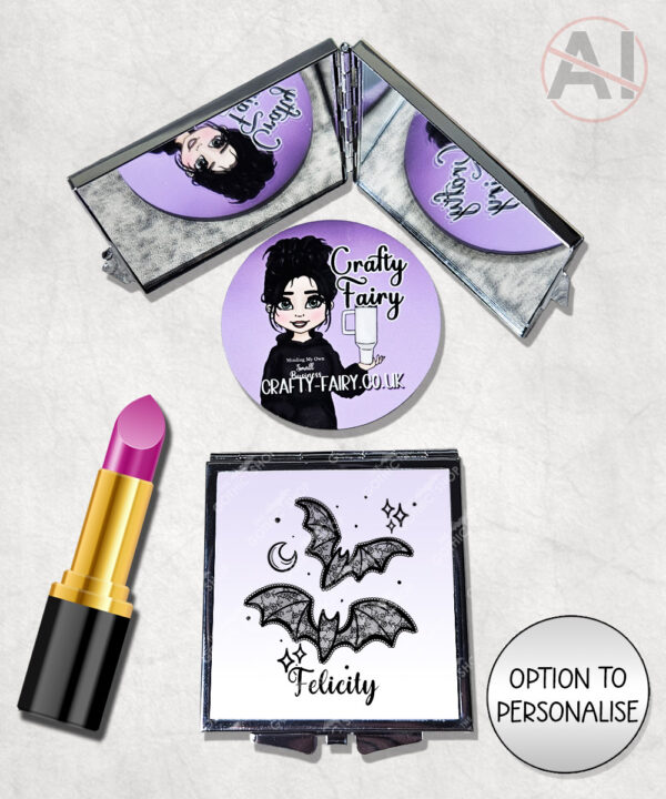 20459 black lace bats gothic compact mirror 2