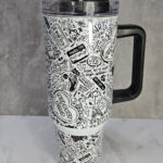black white emo lyrics gothic print large 40oz insulated tumbler with handle second