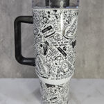 black white emo lyrics gothic print large 40oz insulated tumbler with handle second