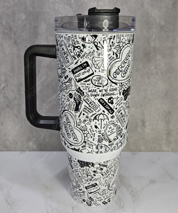 black white emo lyrics gothic print large 40oz insulated tumbler with handle second