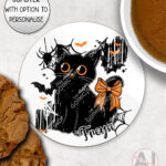 20465 halloween black cat gothic coaster