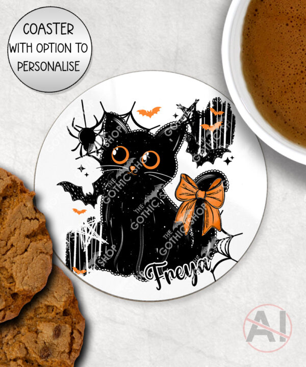 20465 halloween black cat gothic coaster
