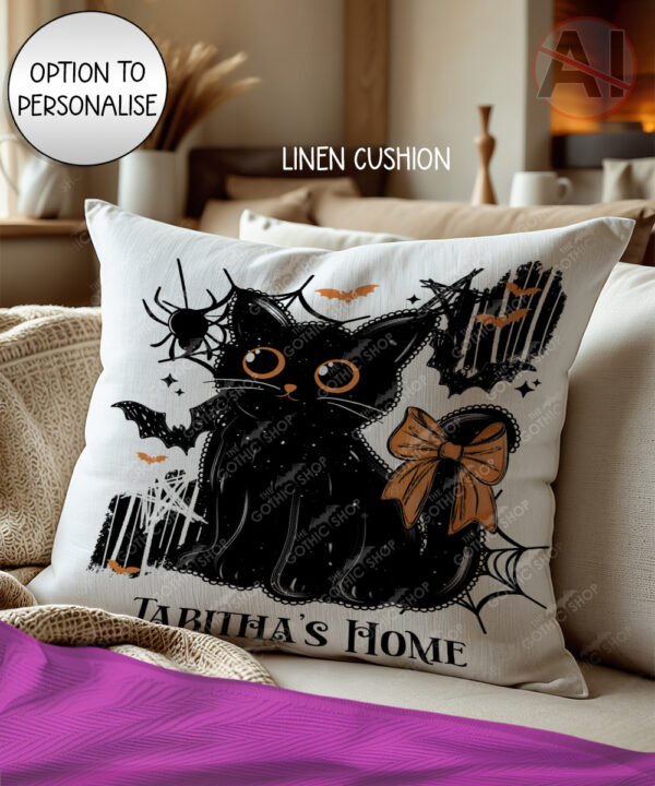 20471 halloween black cat gothic cushion 2