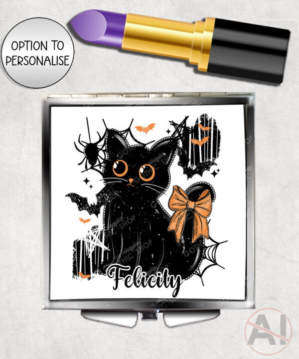 20472 halloween black cat gothic compact mirror 1