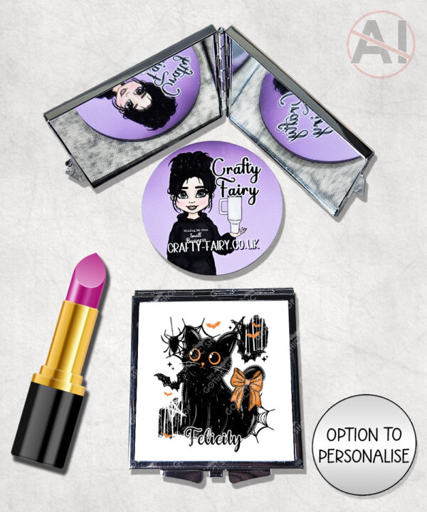 20472 halloween black cat gothic compact mirror 2