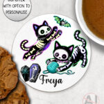 20509 skellie cats gothic halloween coaster 1