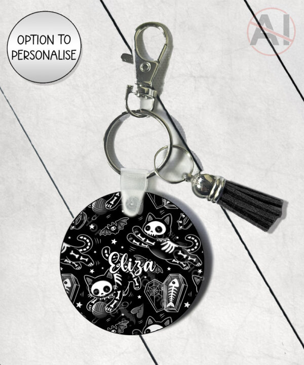 20520 skellie cats gothic halloween keyring 1