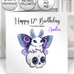 celestial moth & skull gothic birthday or halloween card option to personalise