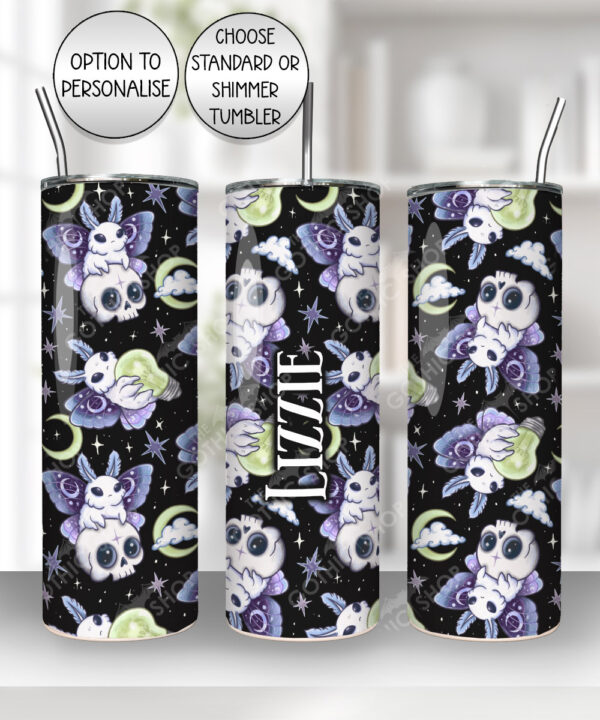 celestial moth & skull gothic straight tumbler option to personalise