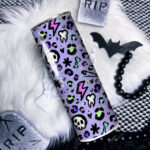 purple leopard print and skulls gothic 20oz insulated tumbler