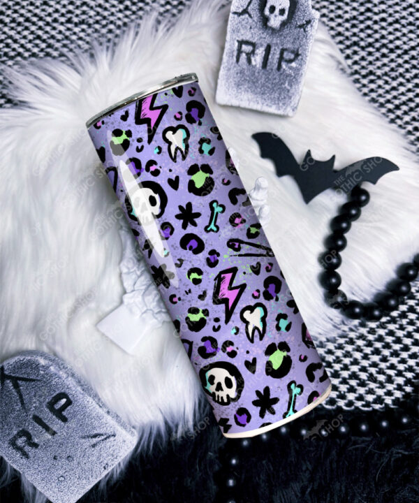 purple leopard print and skulls gothic 20oz insulated tumbler