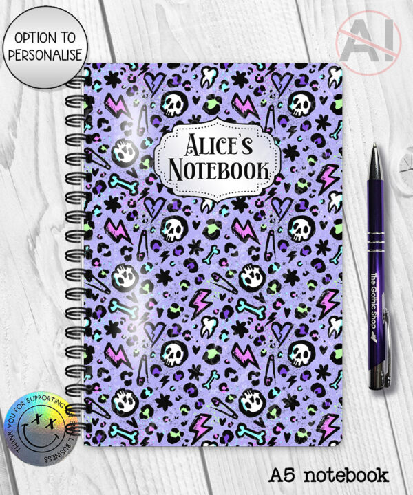 20552 purple leopard skulls gothic notebook 1