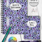 20552 purple leopard skulls gothic notebook 2