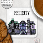 haunted houses gothic halloween mug and/or coaster optional to personalise