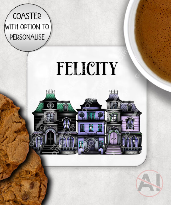 haunted houses gothic halloween mug and/or coaster optional to personalise