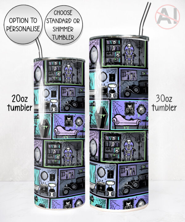 haunted manor gothic house halloween straight tumbler option to personalise