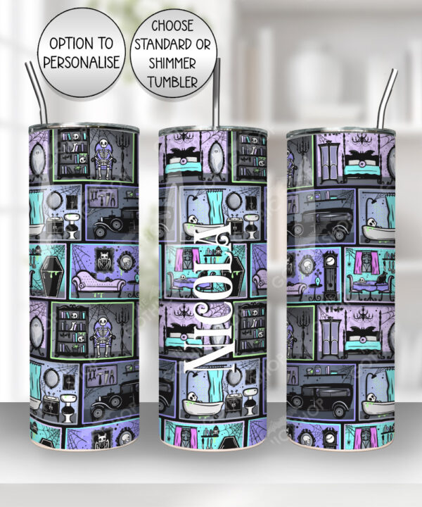 haunted manor gothic house halloween straight tumbler option to personalise