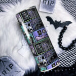 haunted manor gothic house halloween straight tumbler option to personalise