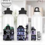 haunted houses gothic halloween water bottle option to personalise