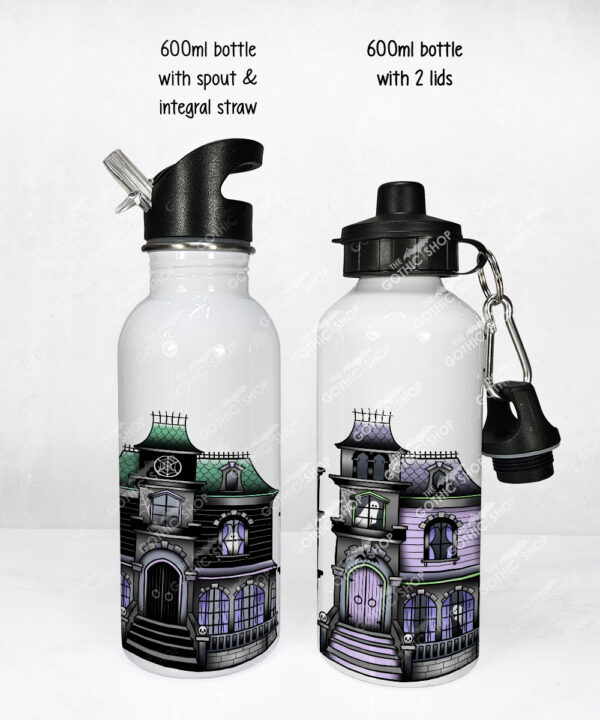 haunted houses gothic halloween water bottle option to personalise