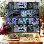 haunted manor gothic house halloween glass chopping board option to personalise