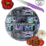 haunted manor gothic house halloween glass chopping board option to personalise