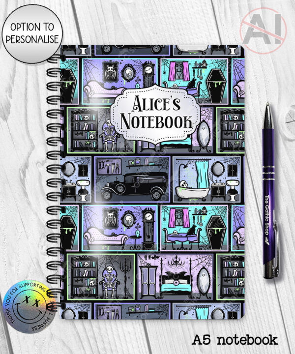 haunted manor gothic house halloween notebook journal option to personalise