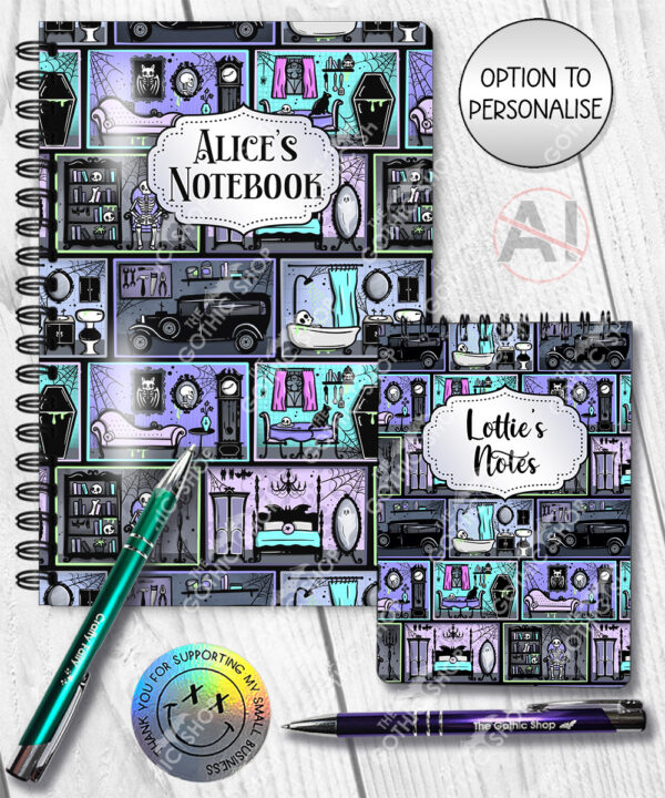 haunted manor gothic house halloween notebook journal option to personalise