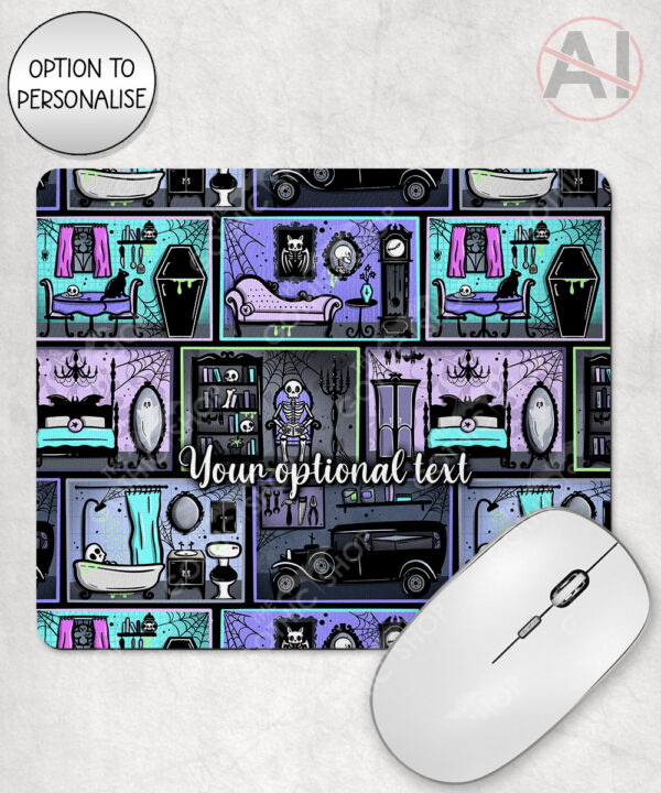 haunted manor gothic house halloween mouse mat option to personalise