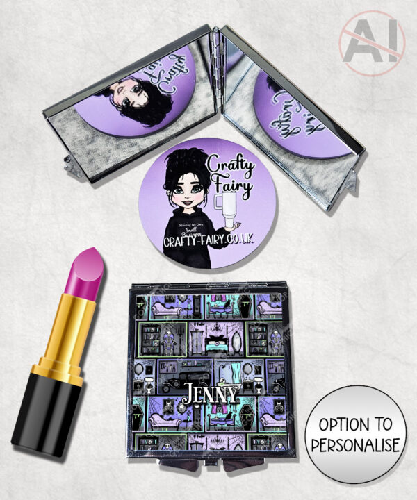 haunted manor gothic house halloween compact mirror option to personalise