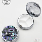 haunted manor gothic house halloween round pill box option to personalise