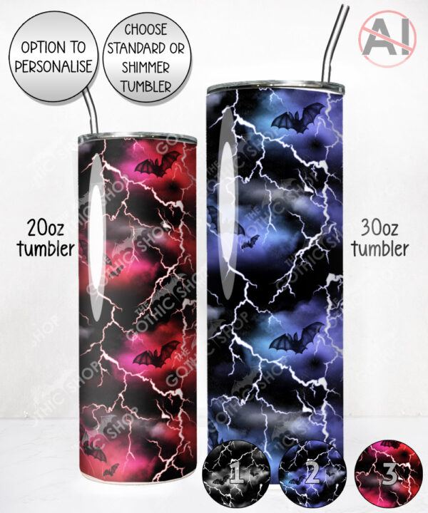 bats & stormy skies gothic straight tumbler option to personalise
