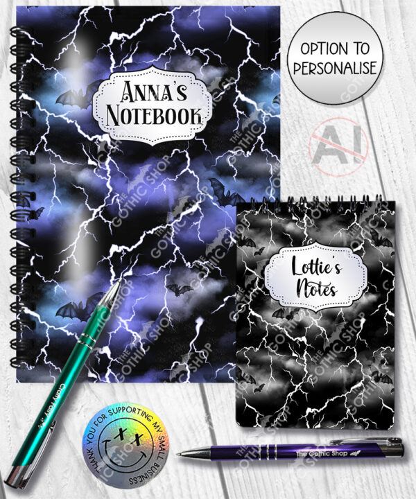bats & stormy skies gothic notebook journal option to personalise