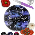 bats & stormy skies gothic glass chopping board option to personalise