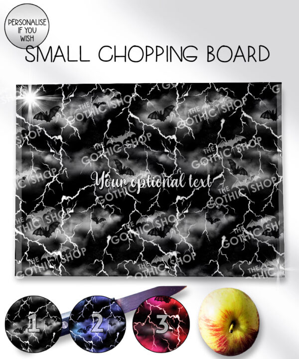 bats & stormy skies gothic glass chopping board option to personalise