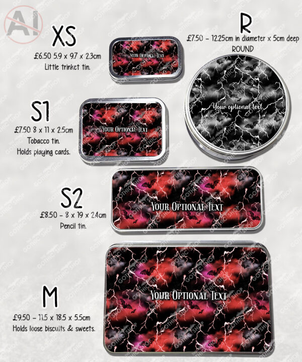 bats & stormy skies gothic storage tin option to personalise