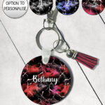 bats & stormy skies gothic round keyring option to personalise