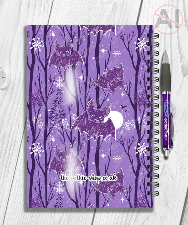 winter bats purple gothic halloween notebook journal option to personalise