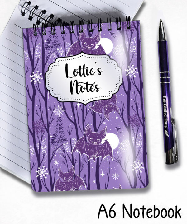 winter bats purple gothic halloween notebook journal option to personalise