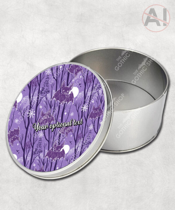 winter bats purple gothic halloween storage tin option to personalise