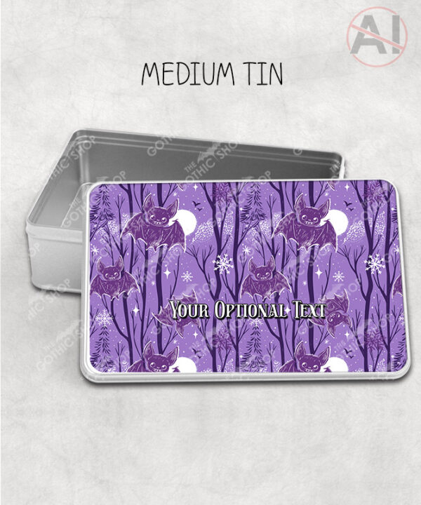 winter bats purple gothic halloween storage tin option to personalise