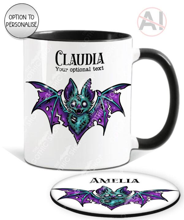 purple teal zombie bat gothic mug and/or coaster optional to personalise