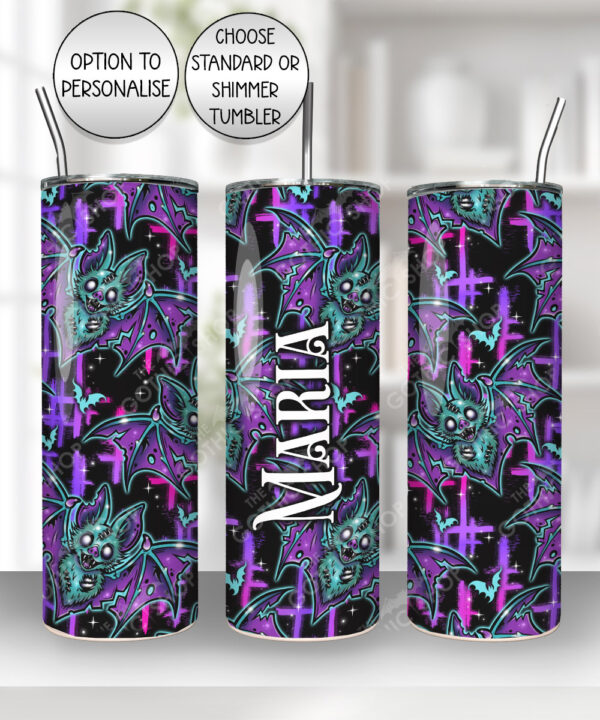 purple teal zombie bat gothic straight tumbler option to personalise