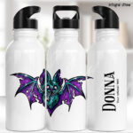 purple teal zombie bat gothic water bottle option to personalise