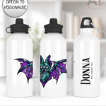 purple teal zombie bat gothic water bottle option to personalise